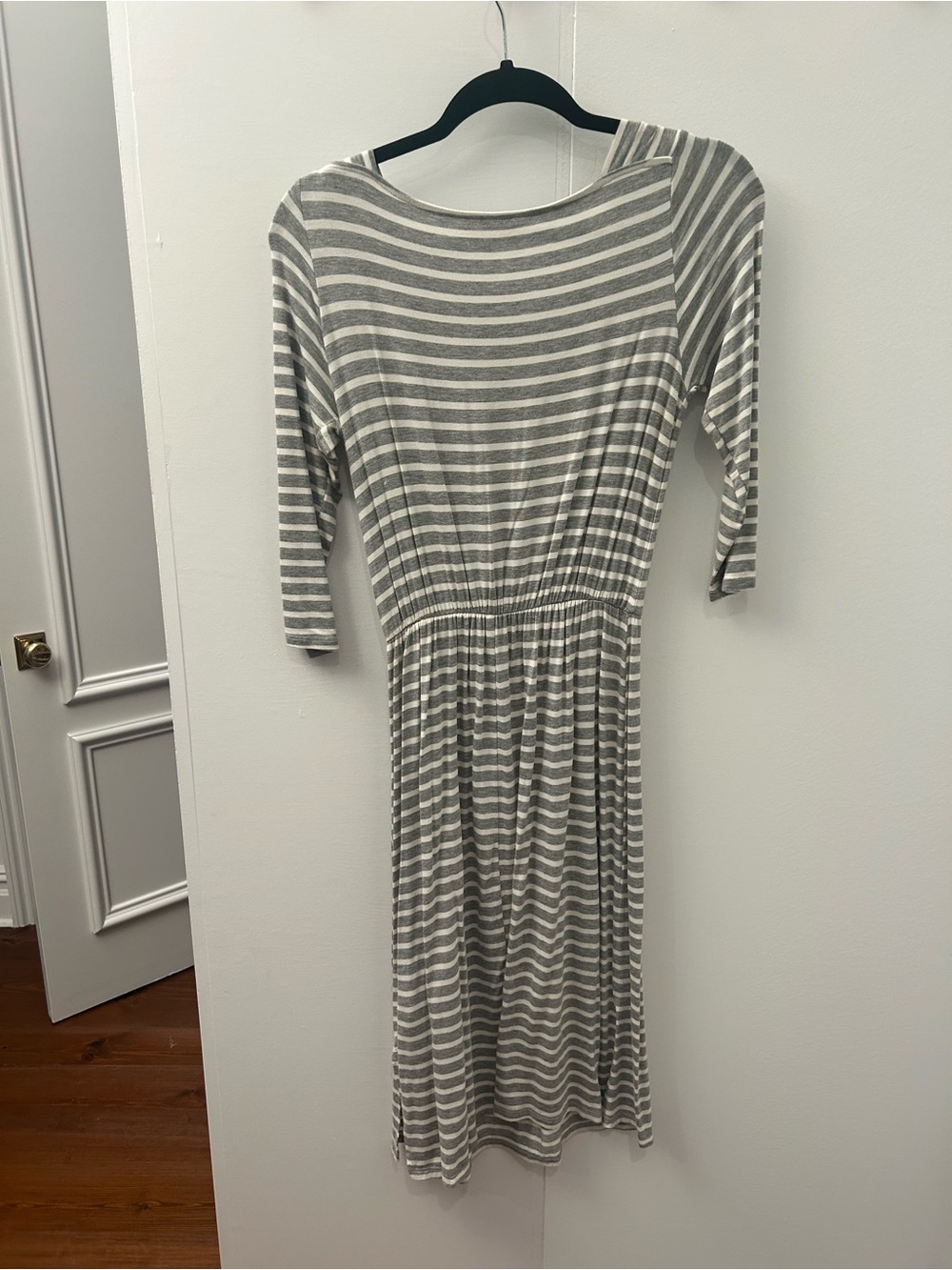 Everly Gray & White Striped Midi Dress